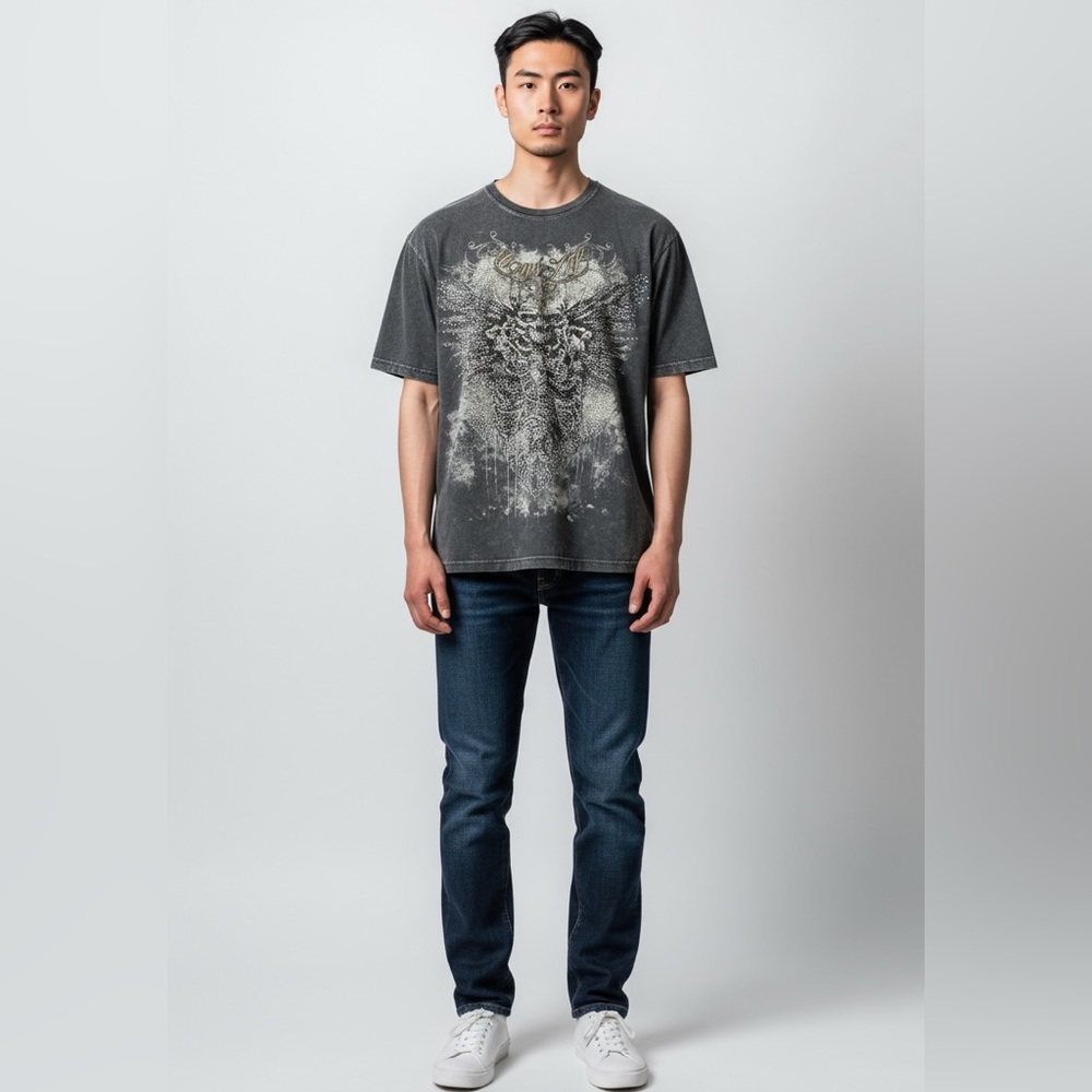 Miami Ink vintage Iconic legendary skull rhinestone Tshirt